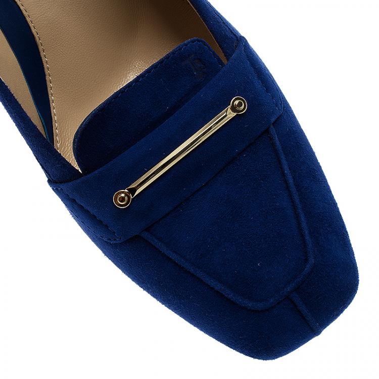 Pre Owned Tod's Blue Suede Loafer Pumps Size 38.5