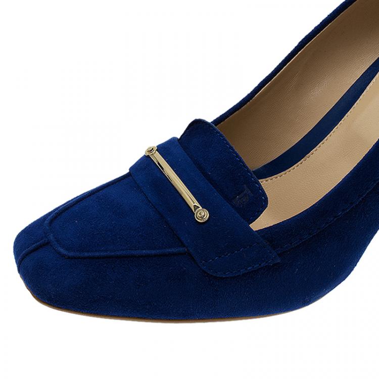 Pre Owned Tod's Blue Suede Loafer Pumps Size 38.5