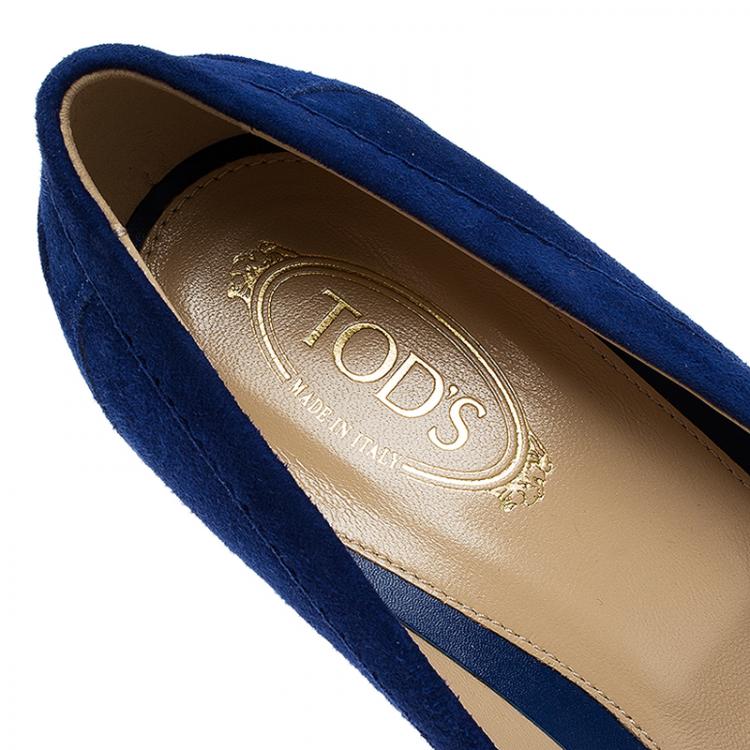 Pre Owned Tod's Blue Suede Loafer Pumps Size 38.5