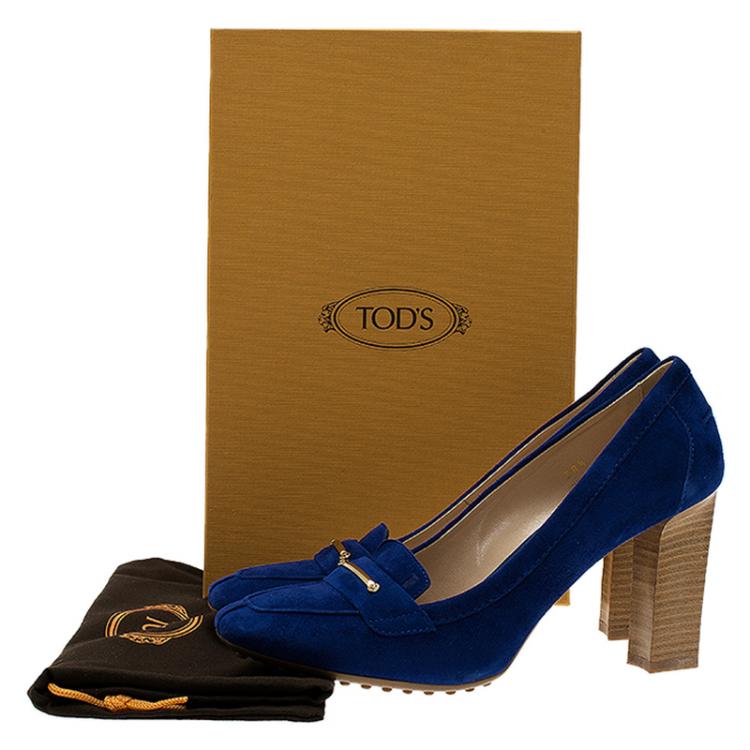 Pre Owned Tod's Blue Suede Loafer Pumps Size 38.5