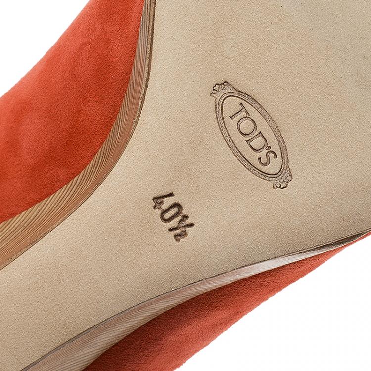 Pre Owned Tod's Coral Suede Peep Toe Wedge Pumps Size 40.5