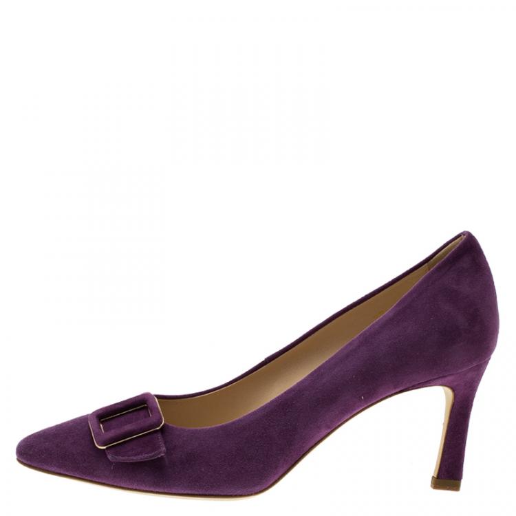 Pre Owned Tod's Purple Suede Buckle Pumps Size 37