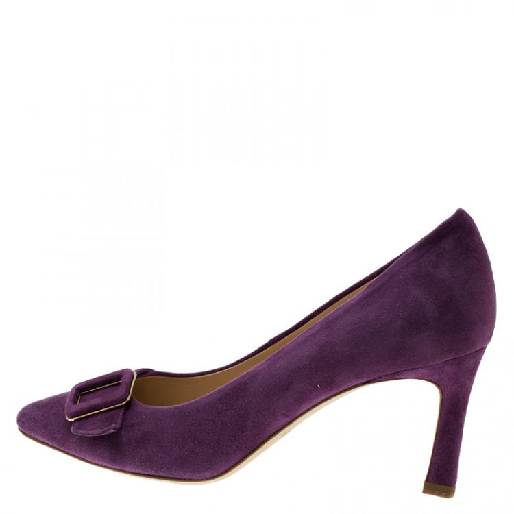 Pre Owned Tod's Purple Suede Buckle Pumps Size 37
