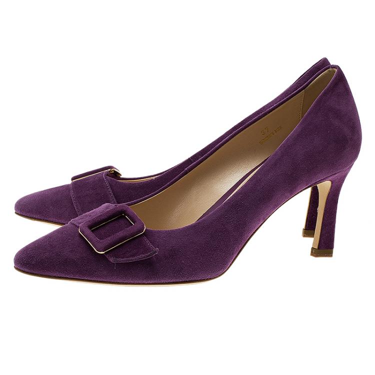 Pre Owned Tod's Purple Suede Buckle Pumps Size 37