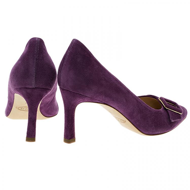 Pre Owned Tod's Purple Suede Buckle Pumps Size 37
