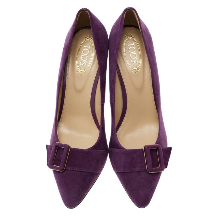 Pre Owned Tod's Purple Suede Buckle Pumps Size 37