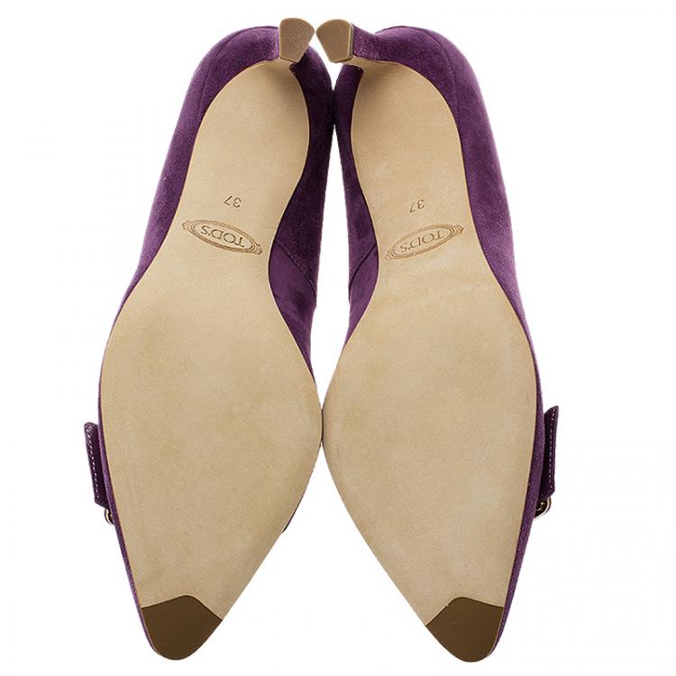 Pre Owned Tod's Purple Suede Buckle Pumps Size 37
