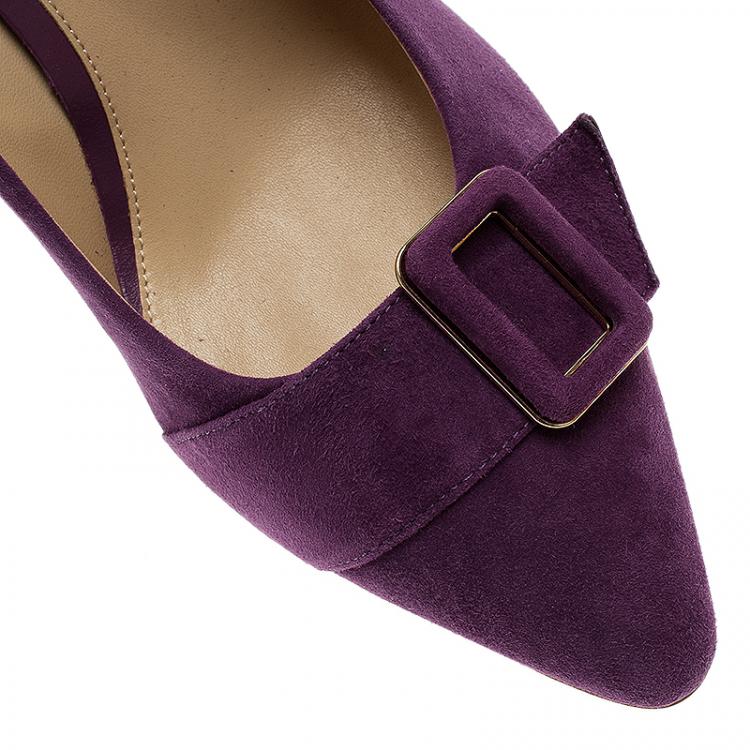 Pre Owned Tod's Purple Suede Buckle Pumps Size 37
