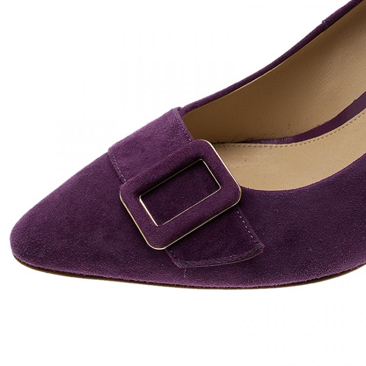 Pre Owned Tod's Purple Suede Buckle Pumps Size 37