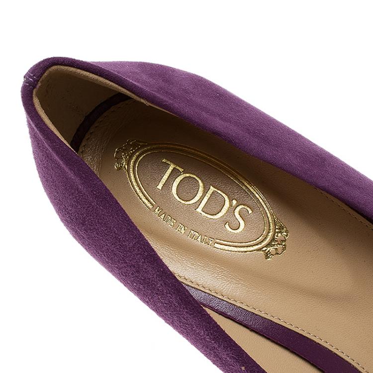 Pre Owned Tod's Purple Suede Buckle Pumps Size 37