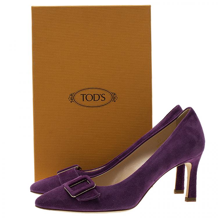 Pre Owned Tod's Purple Suede Buckle Pumps Size 37