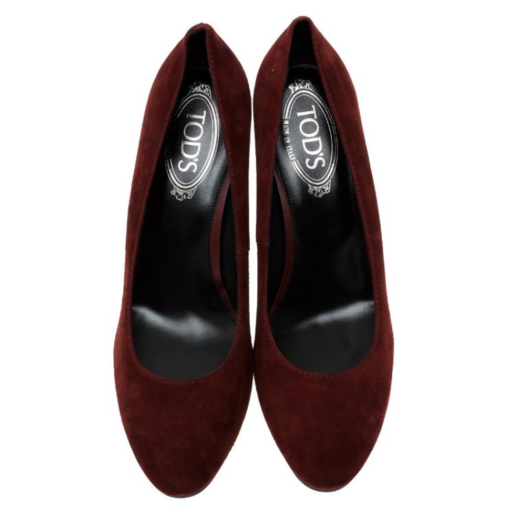 Pre Owned Tod's Maroon Suede Wedge Pumps Size 40