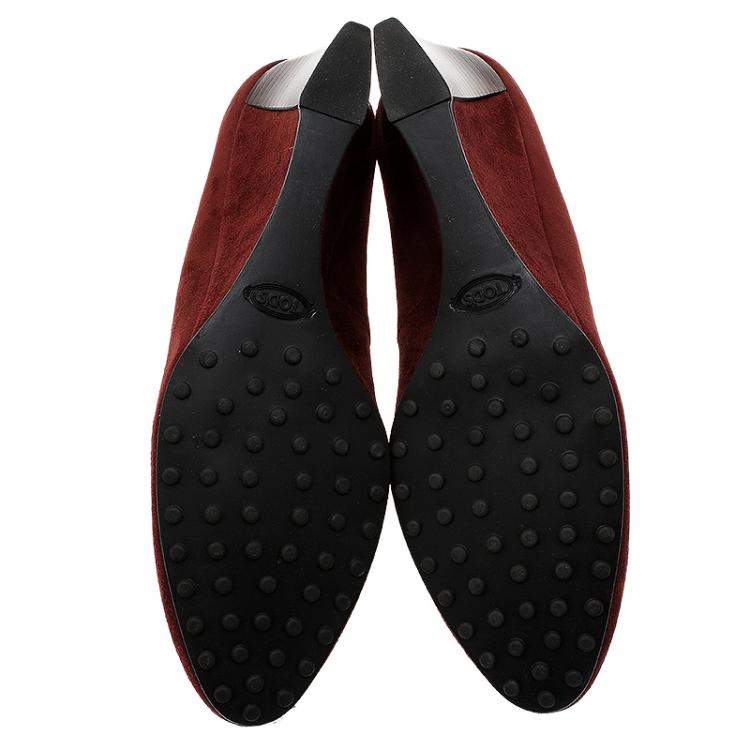 Pre Owned Tod's Maroon Suede Wedge Pumps Size 40