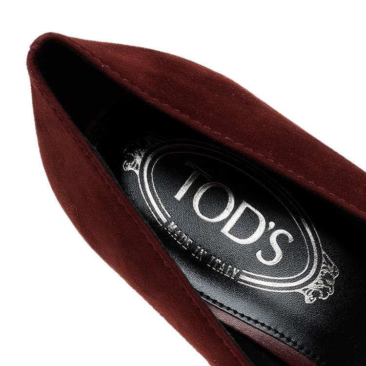 Pre Owned Tod's Maroon Suede Wedge Pumps Size 40
