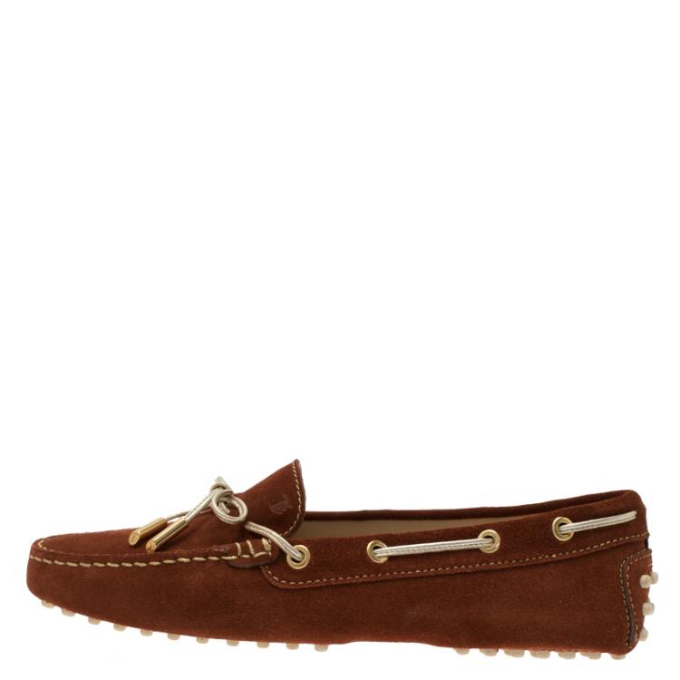 Pre Owned Tod's Brown Suede Bow Loafers Size 38