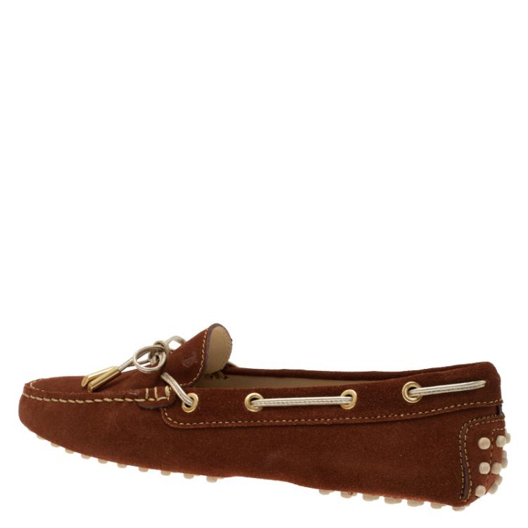 Pre Owned Tod's Brown Suede Bow Loafers Size 38