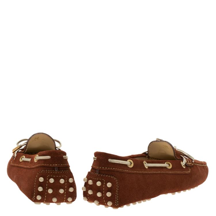 Pre Owned Tod's Brown Suede Bow Loafers Size 38