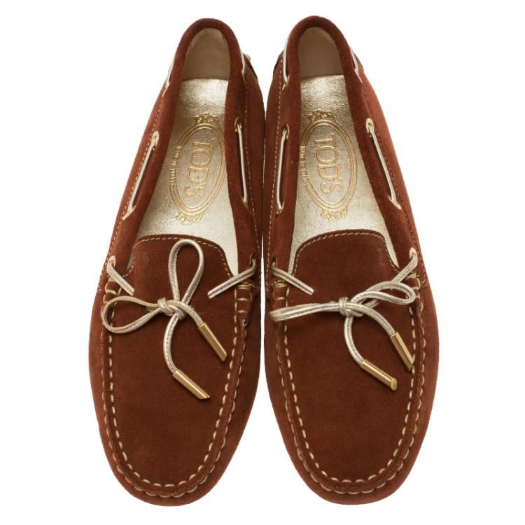 Pre Owned Tod's Brown Suede Bow Loafers Size 38