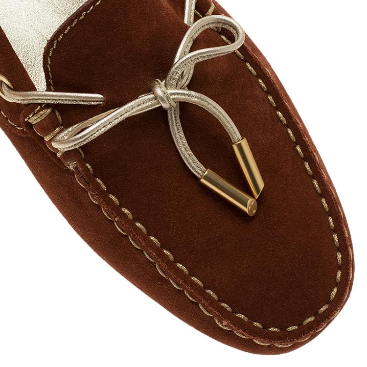 Pre Owned Tod's Brown Suede Bow Loafers Size 38