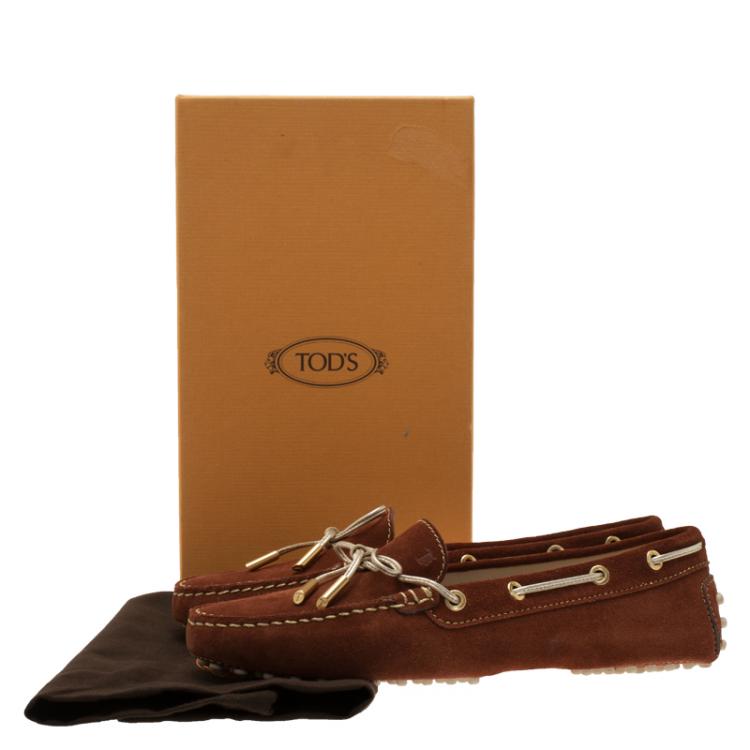 Pre Owned Tod's Brown Suede Bow Loafers Size 38