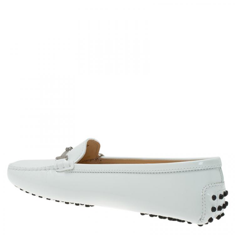 Pre Owned Tod's White Patent Horsebit Loafers Size 40