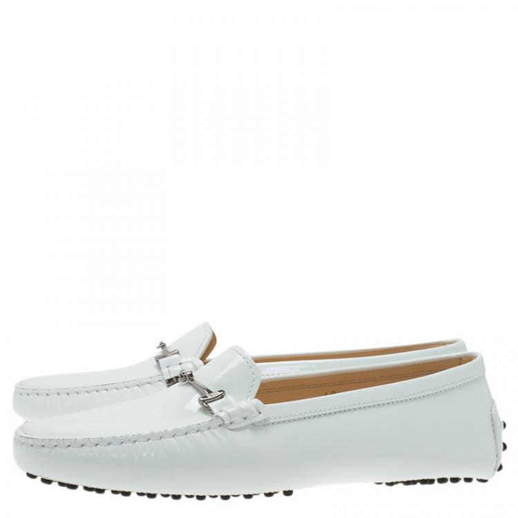 Pre Owned Tod's White Patent Horsebit Loafers Size 40