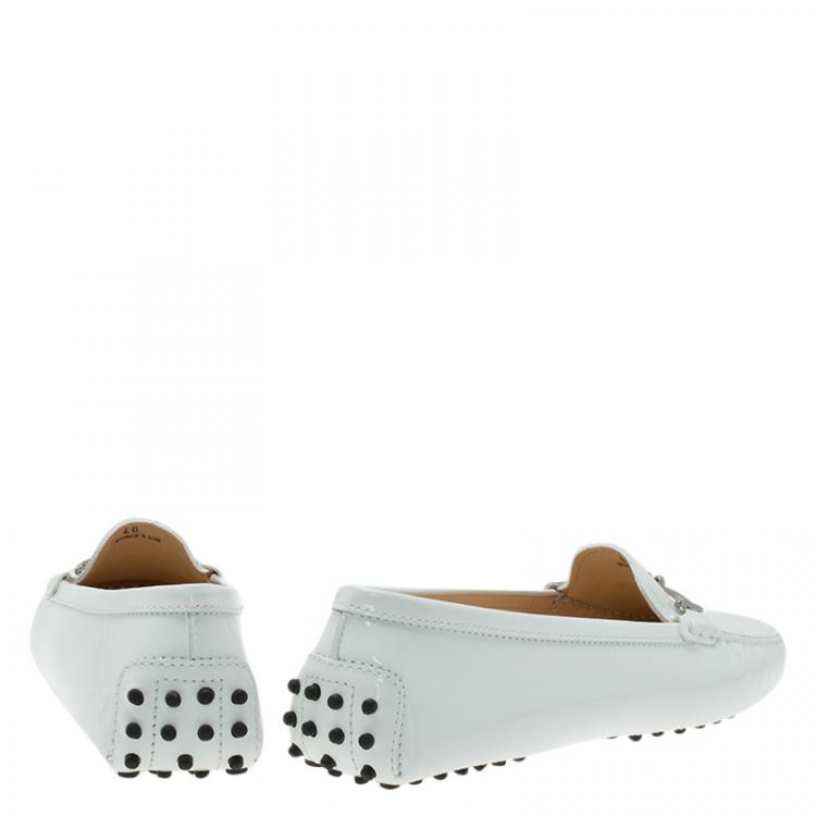 Pre Owned Tod's White Patent Horsebit Loafers Size 40