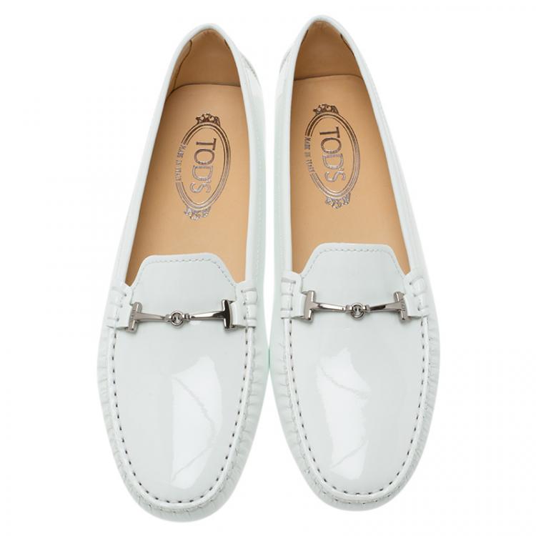 Pre Owned Tod's White Patent Horsebit Loafers Size 40