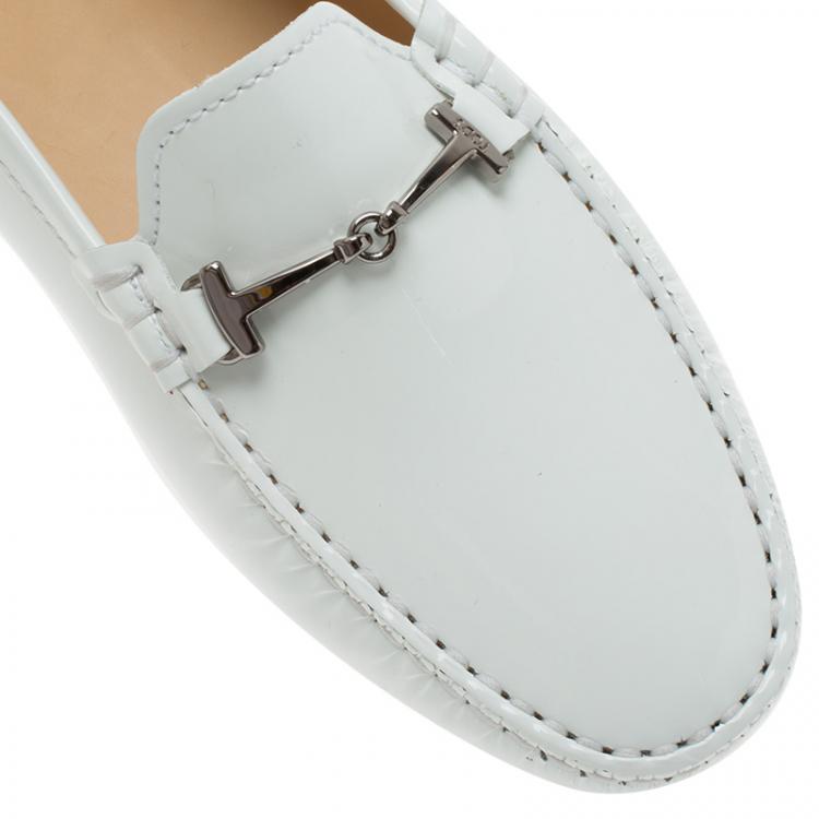 Pre Owned Tod's White Patent Horsebit Loafers Size 40