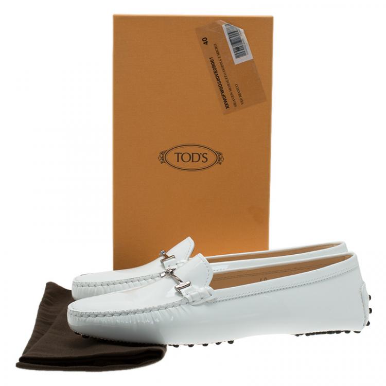 Pre Owned Tod's White Patent Horsebit Loafers Size 40