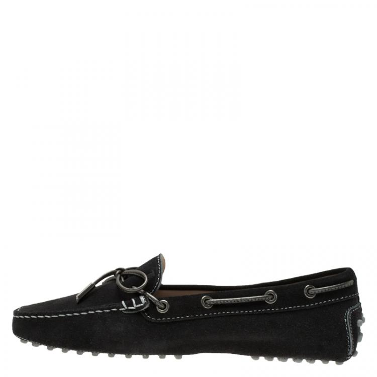 Pre Owned Tod's Black Suede Bow Loafers Size 39.5