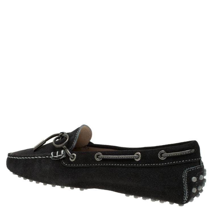 Pre Owned Tod's Black Suede Bow Loafers Size 39.5