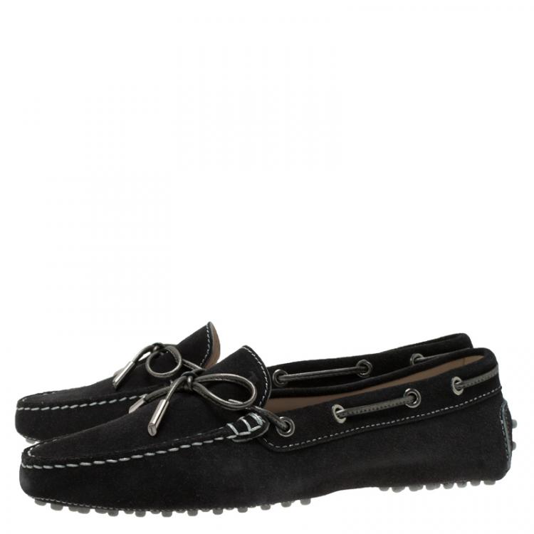Pre Owned Tod's Black Suede Bow Loafers Size 39.5