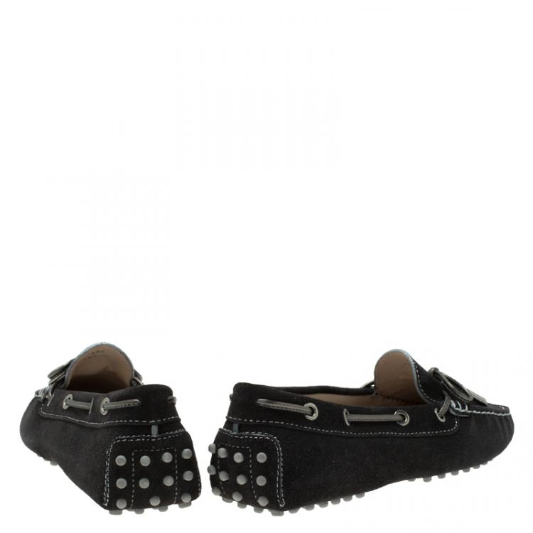 Pre Owned Tod's Black Suede Bow Loafers Size 39.5
