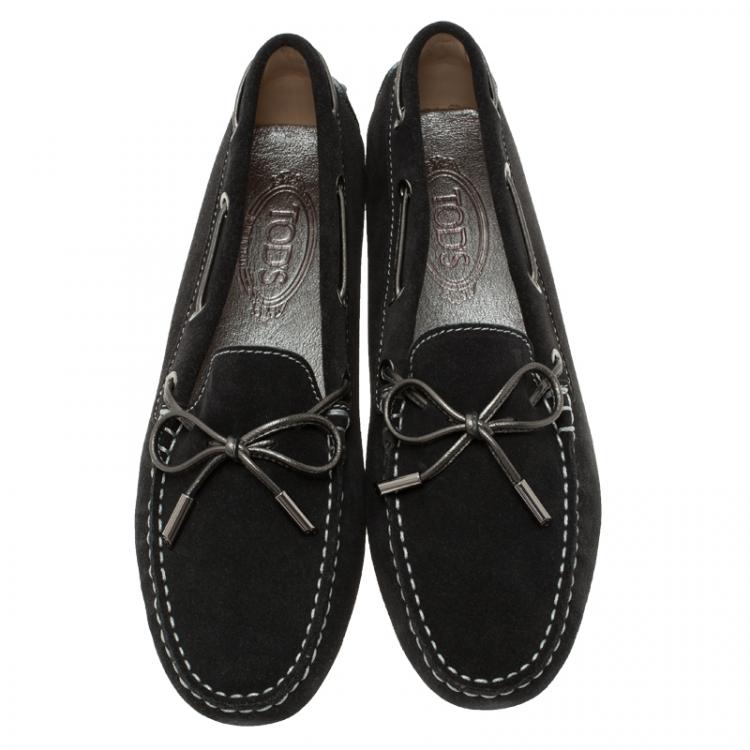 Pre Owned Tod's Black Suede Bow Loafers Size 39.5