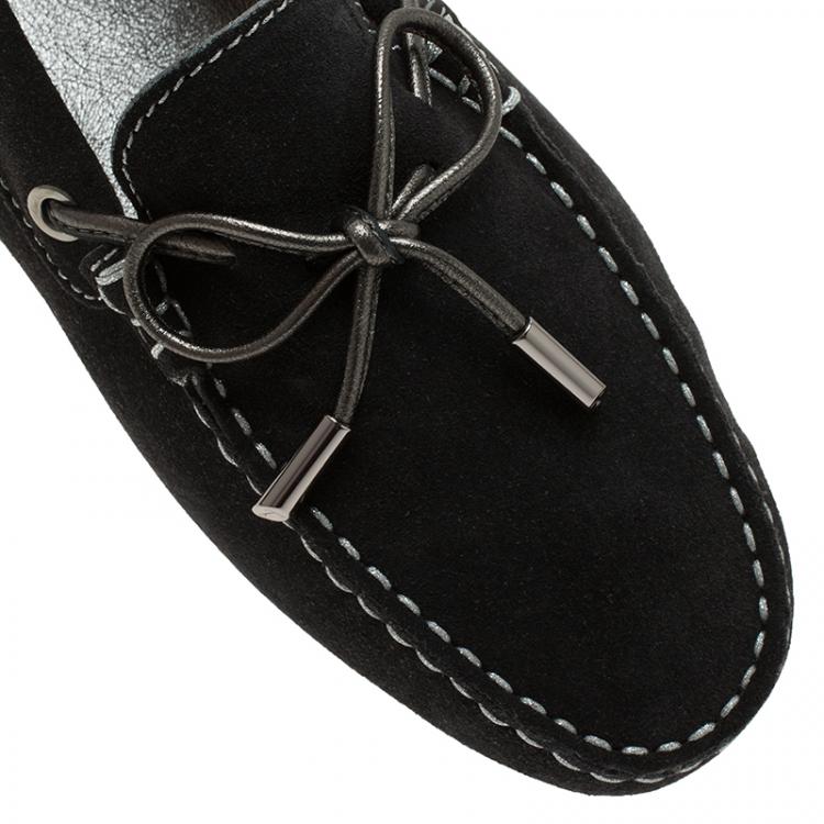 Pre Owned Tod's Black Suede Bow Loafers Size 39.5
