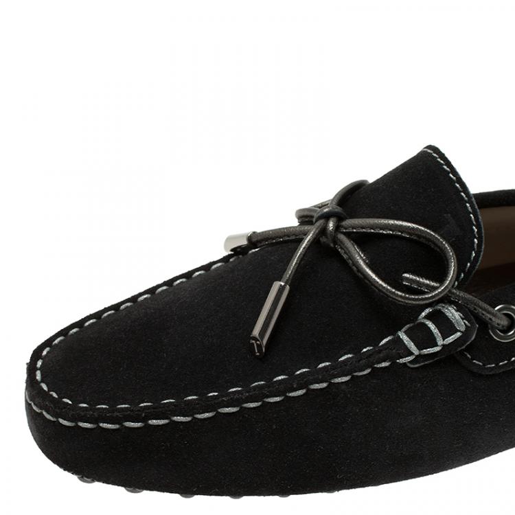 Pre Owned Tod's Black Suede Bow Loafers Size 39.5