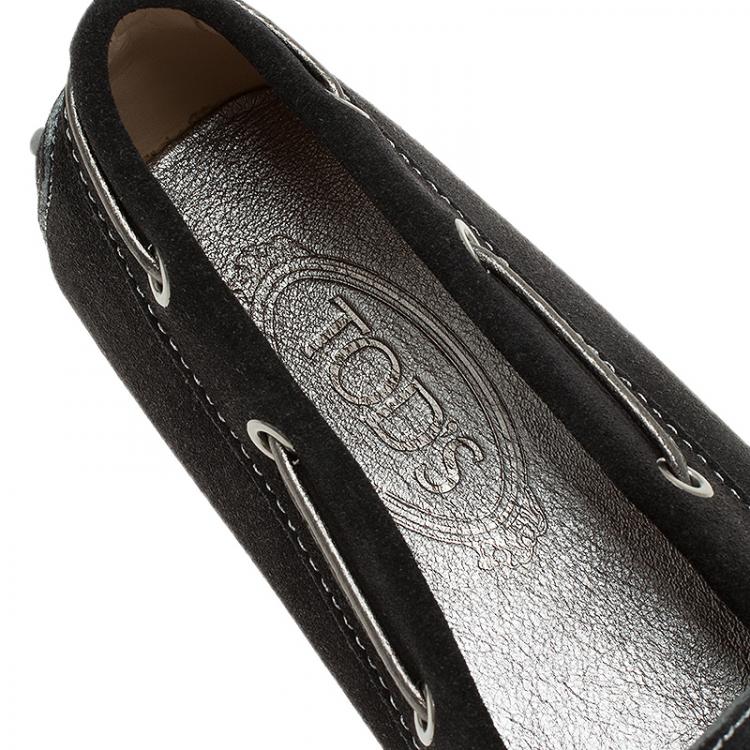 Pre Owned Tod's Black Suede Bow Loafers Size 39.5