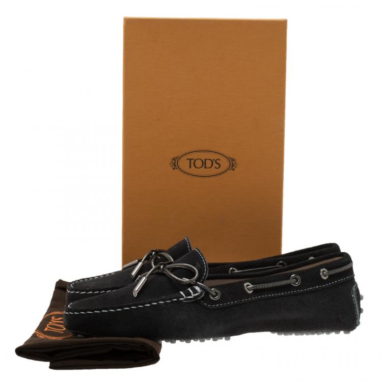 Pre Owned Tod's Black Suede Bow Loafers Size 39.5