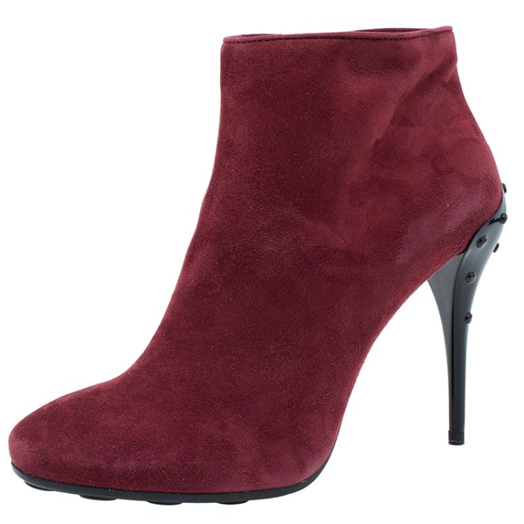 Pre Owned Tod's Burgundy Suede Ankle Booties Size 39.5