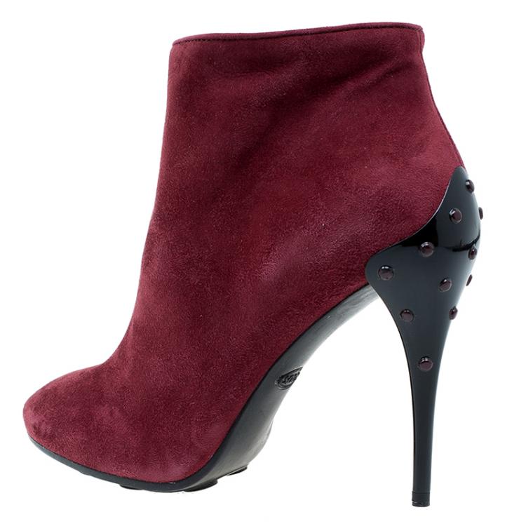 Pre Owned Tod's Burgundy Suede Ankle Booties Size 39.5