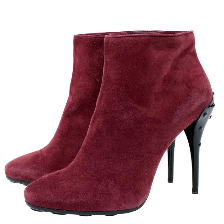 Pre Owned Tod's Burgundy Suede Ankle Booties Size 39.5