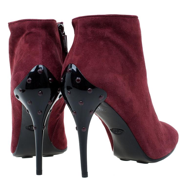 Pre Owned Tod's Burgundy Suede Ankle Booties Size 39.5