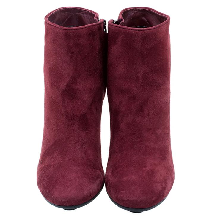 Pre Owned Tod's Burgundy Suede Ankle Booties Size 39.5