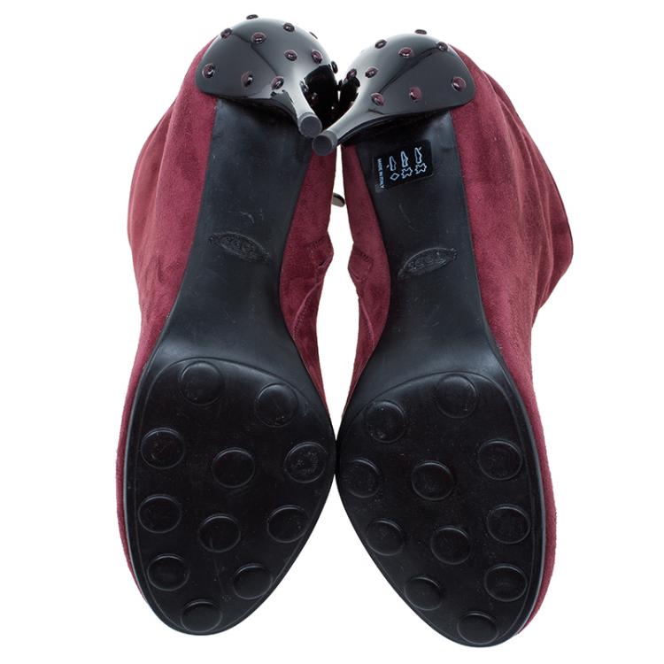 Pre Owned Tod's Burgundy Suede Ankle Booties Size 39.5