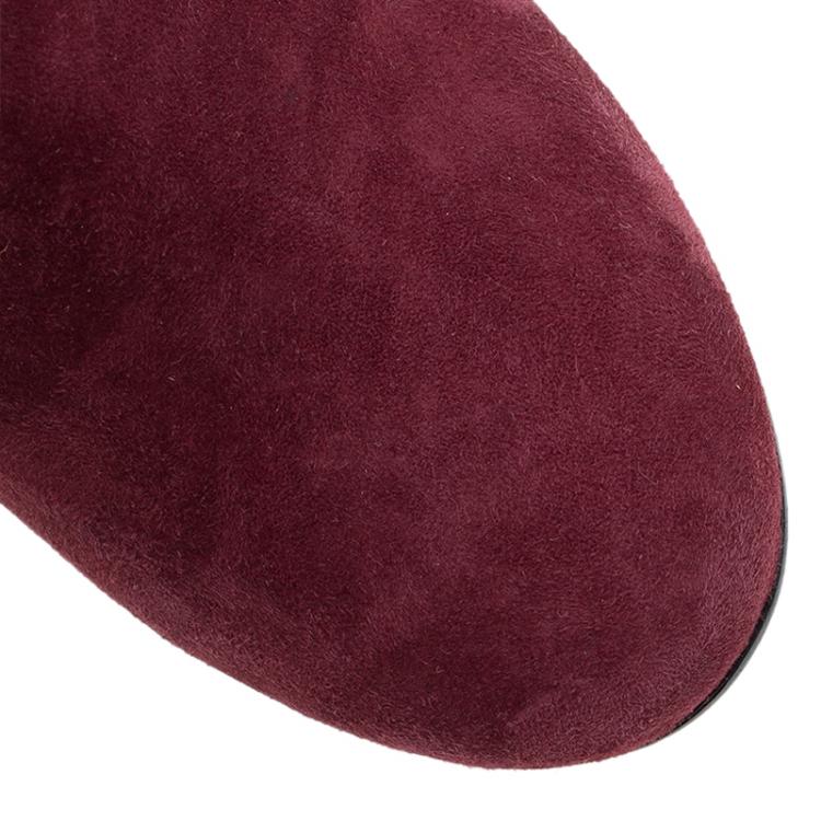 Pre Owned Tod's Burgundy Suede Ankle Booties Size 39.5