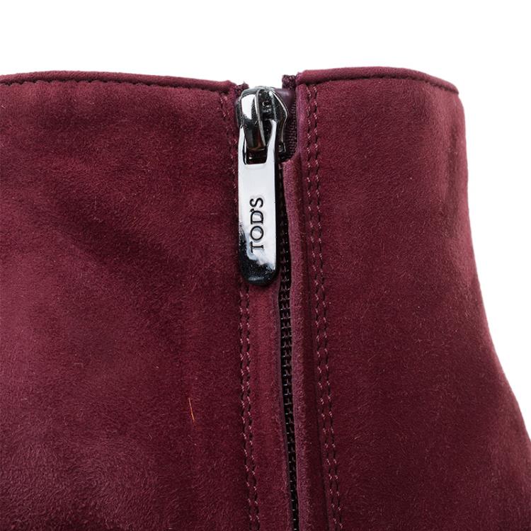 Pre Owned Tod's Burgundy Suede Ankle Booties Size 39.5