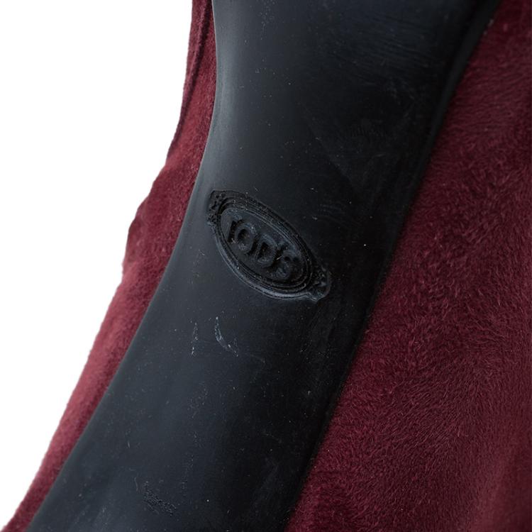 Pre Owned Tod's Burgundy Suede Ankle Booties Size 39.5