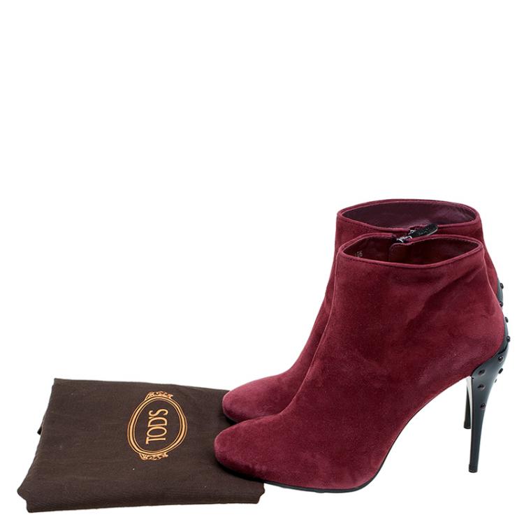 Pre Owned Tod's Burgundy Suede Ankle Booties Size 39.5