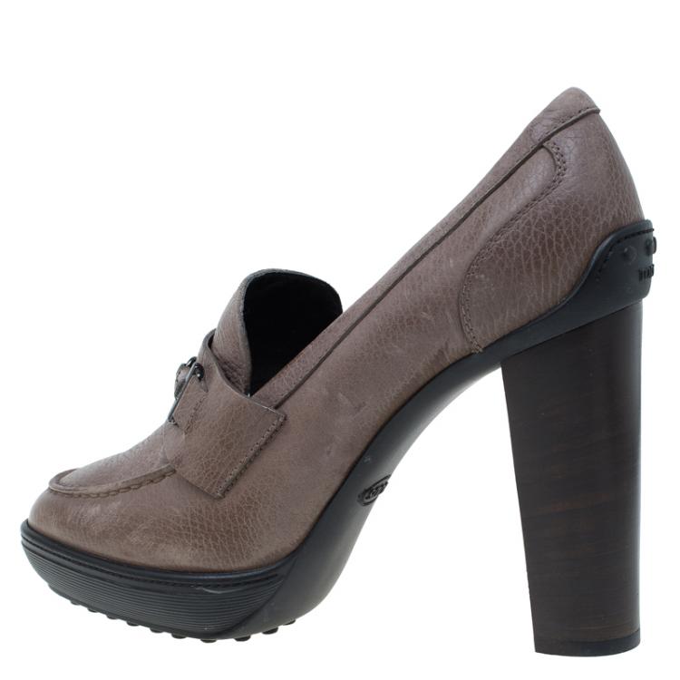Pre Owned Tod's Grey Leather Loafer Platform Pumps Size 40